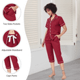 thumbnail image 4 of EA'S SECRET 100% Cotton Women's Pajama Sets Short Sleeve Button Down Capri Nightwear V Neck Pjs Sleepwear with Pockets(Wine Red,L), 4 of 7