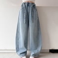 thumbnail image 6 of TIREOW Girls Sparkly Rhinestone Denim Pants Wide Leg Elastic Waist Jeans Fashionable Lightweight Casual Loose Denim Pants Streetwear(Blue,7-8 Years), 6 of 6