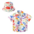 thumbnail image 1 of MIASHUI Boys Button Down Shirts Summer Short Sleeve Graphic Print Tops with Hat,White,12-18 Months, 1 of 5