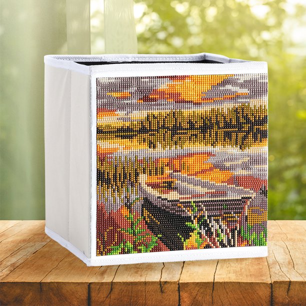 Cuadros Decorativos Caja de almacenamiento plegable con pintura de diamantes de paisaje, artesanía de diamantes de imitación para organizador del hogar Ndcxsfigh Nuevos Originales