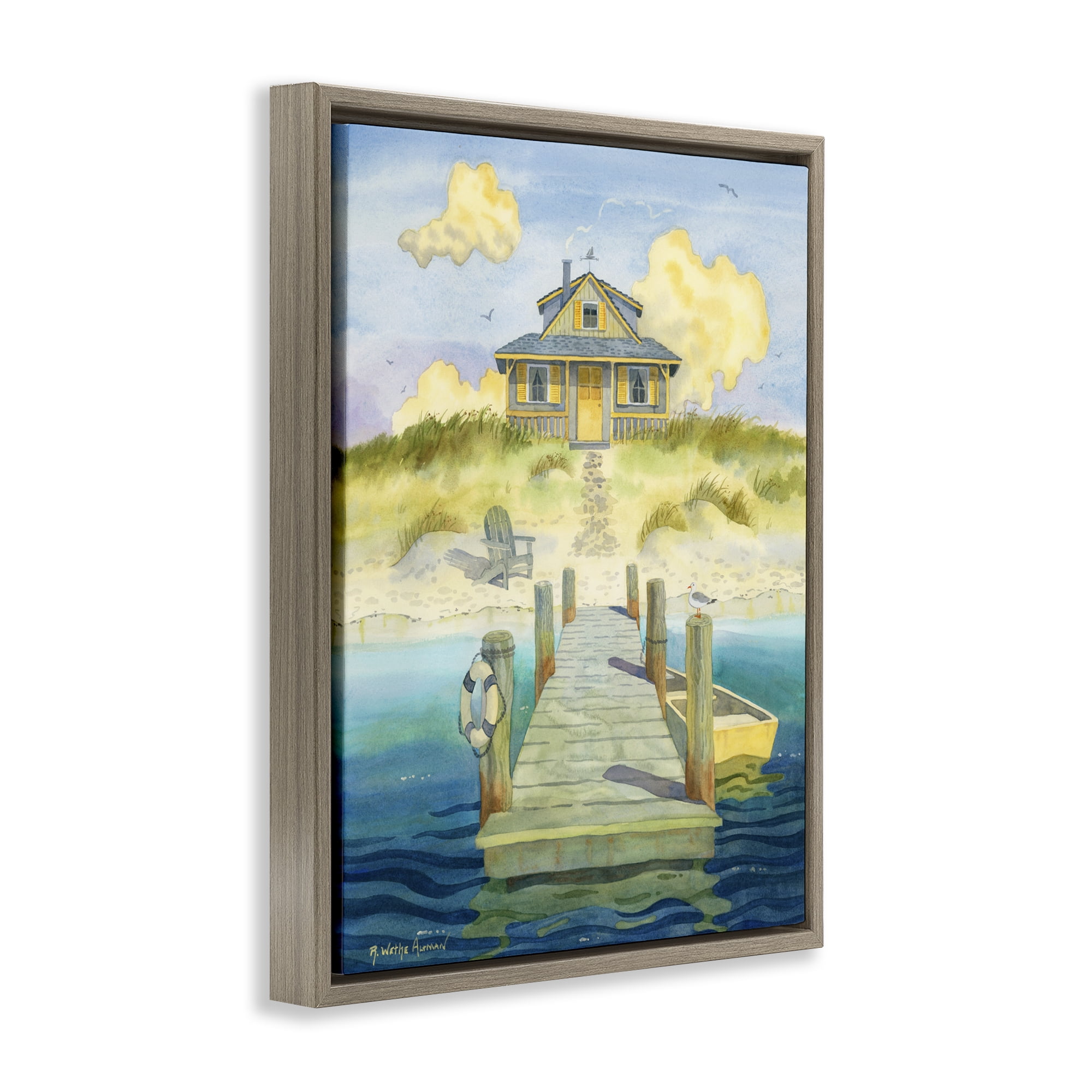Stupell Industries Welcome Seaside Retreat Cottage Brown Framed Floater Canvas Wall Art, design by Robin Altman