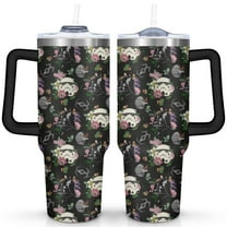 40oz Space Sci-Fi Shower Stainless Steel Tumbler with Lid and Straw,Black and White Floral Modern Spill Proof Travel Cup Double Wall Vacuum Insulated Coffee Mug with Handle Black