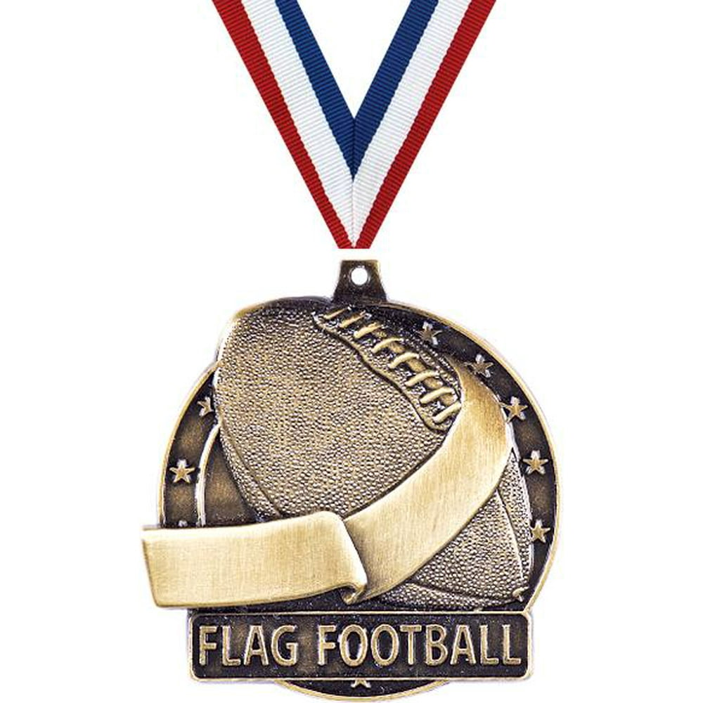 Flag Football Medals, 2" Gold Diecast Flag Football Medal Award 1 Pack