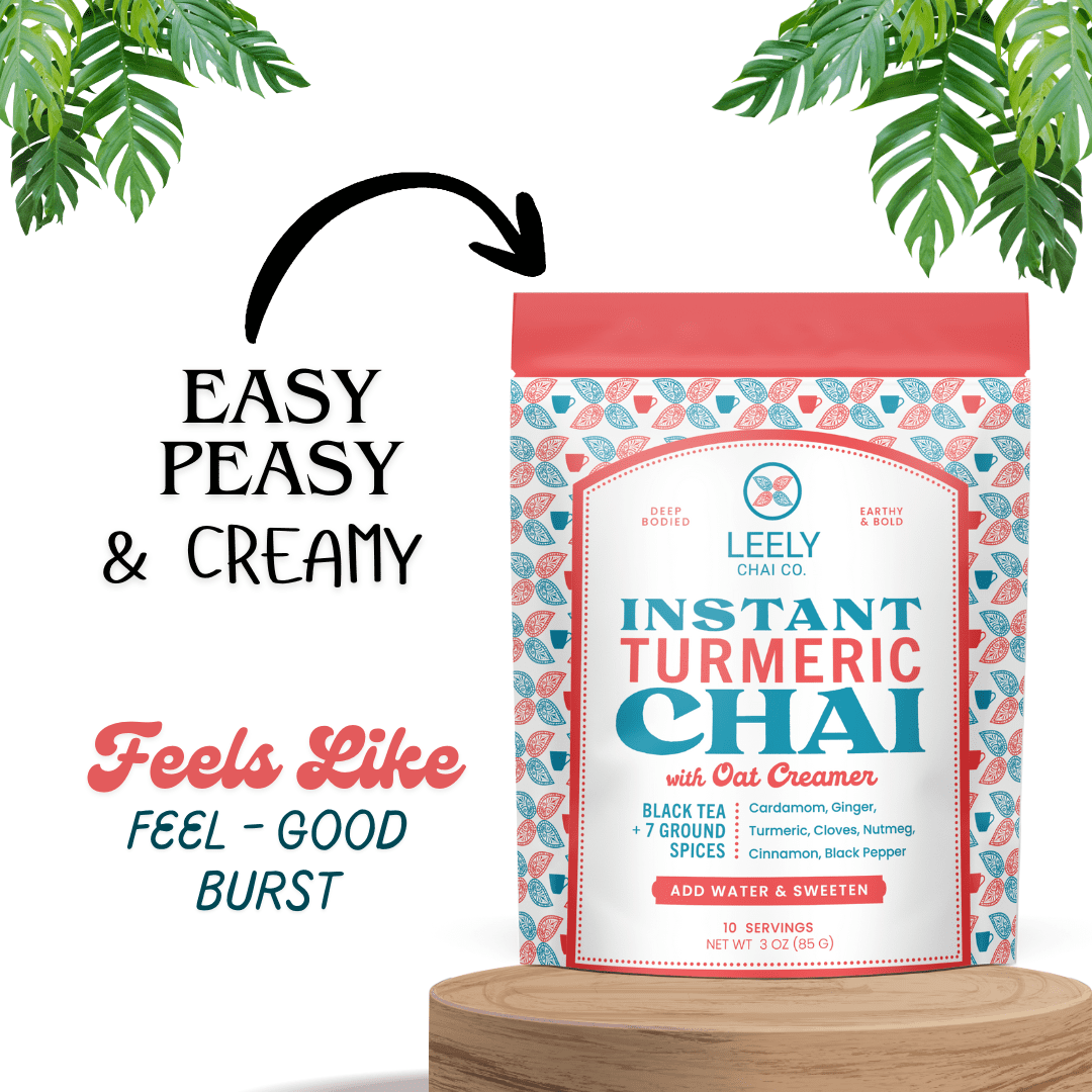 Leely Instant Turmeric Ginger Chai Latte with Oat Creamer - 6oz - Just Add Hot Water, No Steeping, Dissolves Instantly, Creamy Turmeric Ginger Drink Anytime