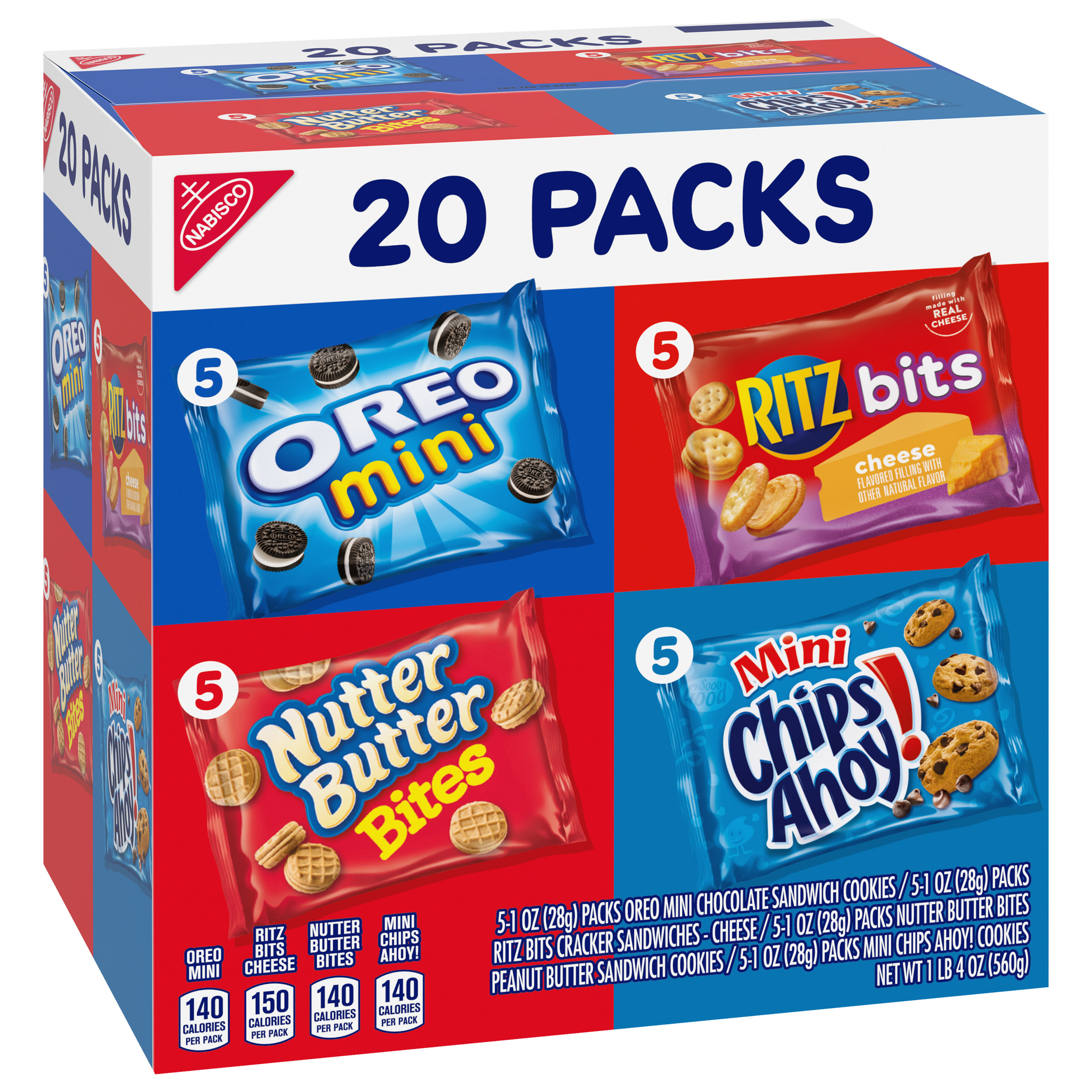 Nabisco Classic Mix Variety Pack, OREO Mini, CHIPS AHOY! Mini, Nutter Butter Bites, RITZ Bits Cheese, Easter Snacks, 20 Snack Packs - image 2 of 12
