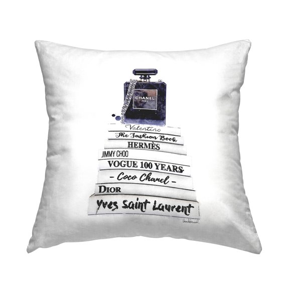 Stupell Industries Chic Glam Designer Brands Stacked Perfume Bottle Design by Amanda Greenwood Throw Pillow