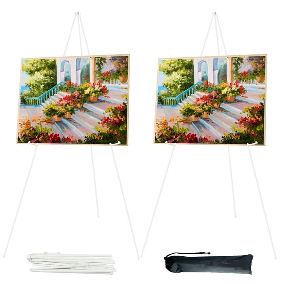 Display Easel Stand,Portable Tripod,with Storage Bag,for Posters,Paintings, Artwork,etc Exhibitions,63" Foldable,White 2 pc