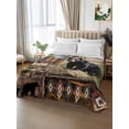 thumbnail image 3 of Twin Size Flat Sheet Only, Vintage Black Bears Soft Brushed Microfiber Bed Sheets, Abstract Country Plaid Fish Retro Hotel Quality Breathable Bedding Top Sheet, Easy Care, 66"x96", 3 of 9
