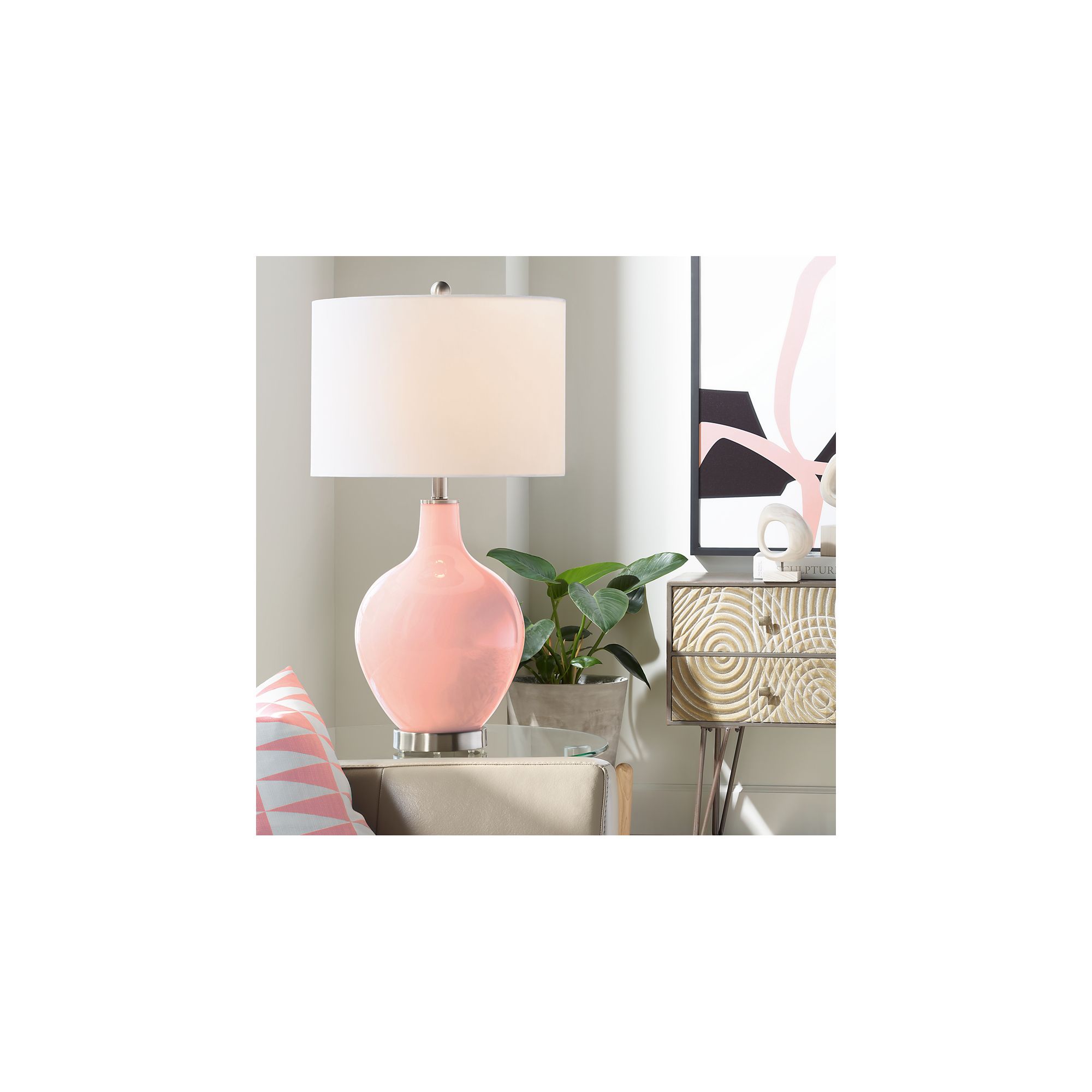 coral color table lamp