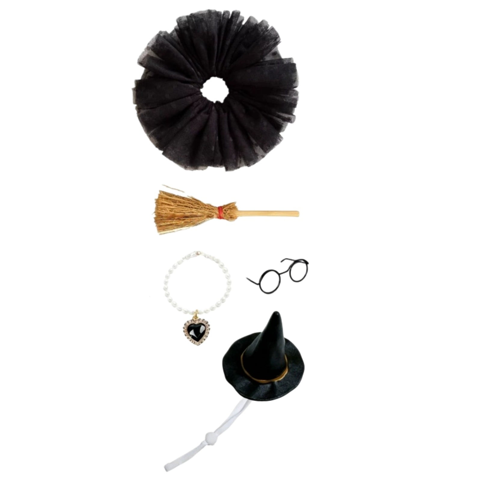 LLDYYDS Goose Witch Halloween Set Tutu Skirt Wizard Hat Broom Glasses Pearl Necklace Cute Pet Goose Dress-Up Accessories for Holiday Photo Party 18cm