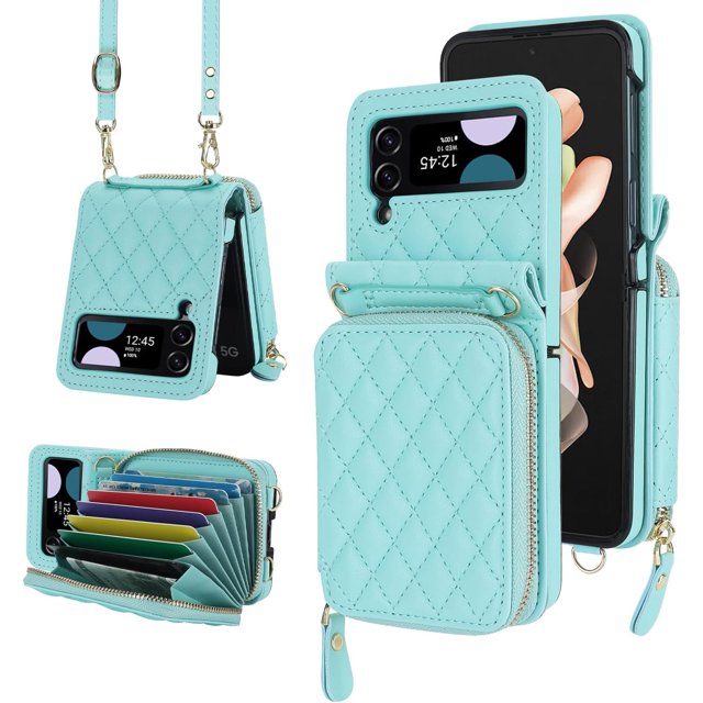 MYKOMI for Samsung Galaxy Z Flip 4 Case with Card Holder and Adjustable Strap, Stylish and Versatile Accessory, Heavy Duty Shockproof Case for Galaxy Z Flip 4
