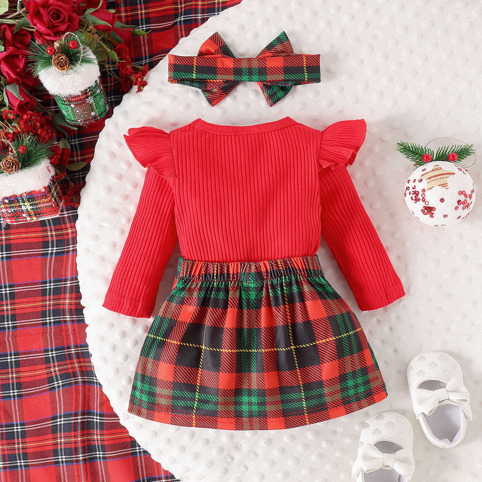 Tenue D'hiver Pour Bébé Fille - Body Manches Longues, Pantalon Et Bandeau - Impression Dessin Animé - Doux Et Confortable - Convient Aussi Pour Garçon