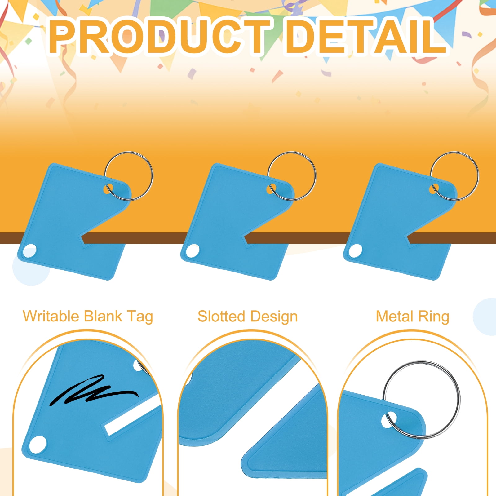 Uxcell 100 Pcs Key Tags, 1.5" Plastic Hanging Tag Slotted Key Tags Square Blank Writeable Durable with Metal Ring for Cabinet Boxes Lockers Identifiers Home Garage, Sky Blue