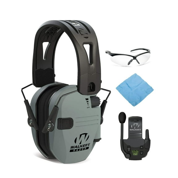 Walkers Razor Tacti-Grip with Rubber Headband (Gray) w/ Walkie-Talkie Bundle