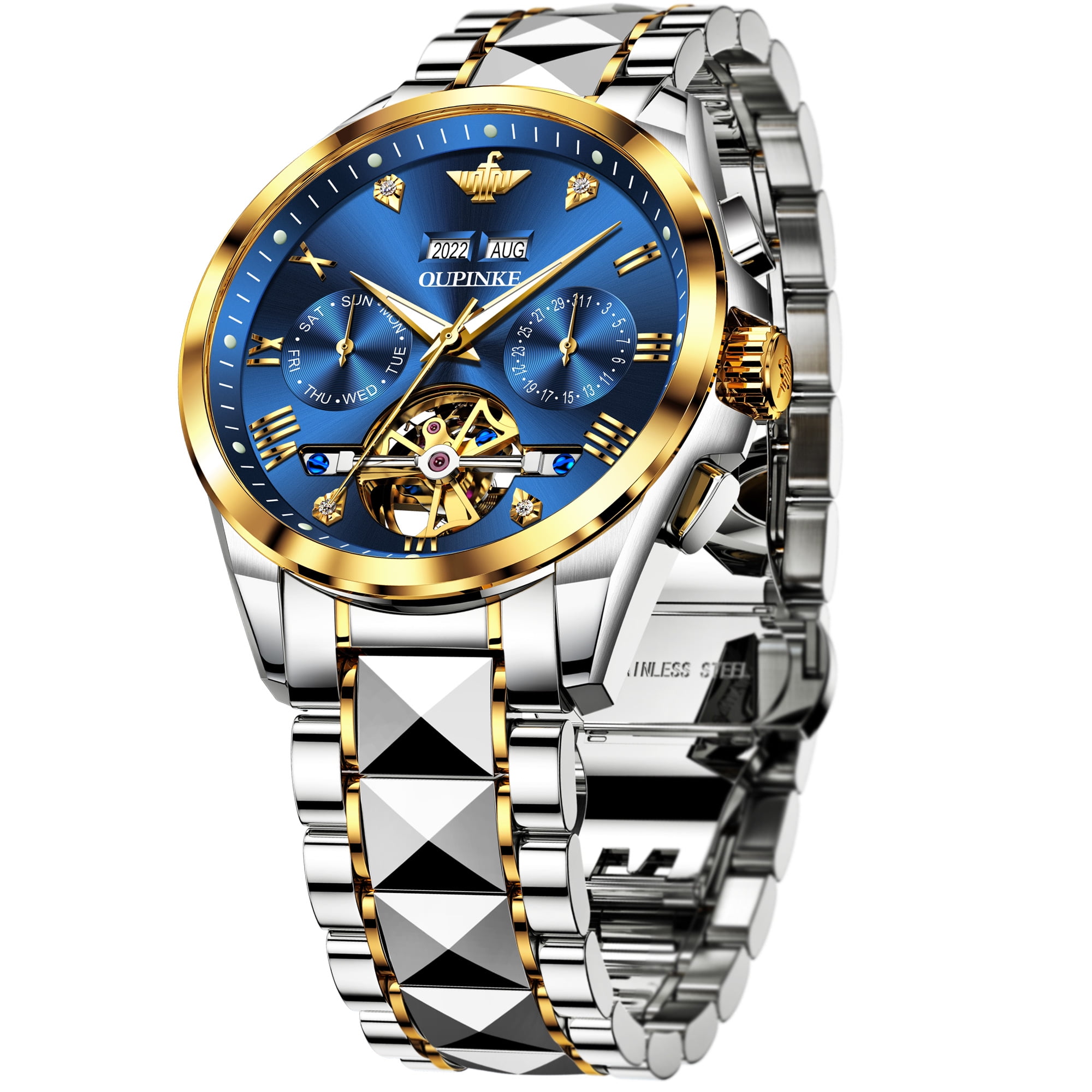 OUPINKE Automatic Watches for Men, Diamond Skeleton Self Winding Luxury ...