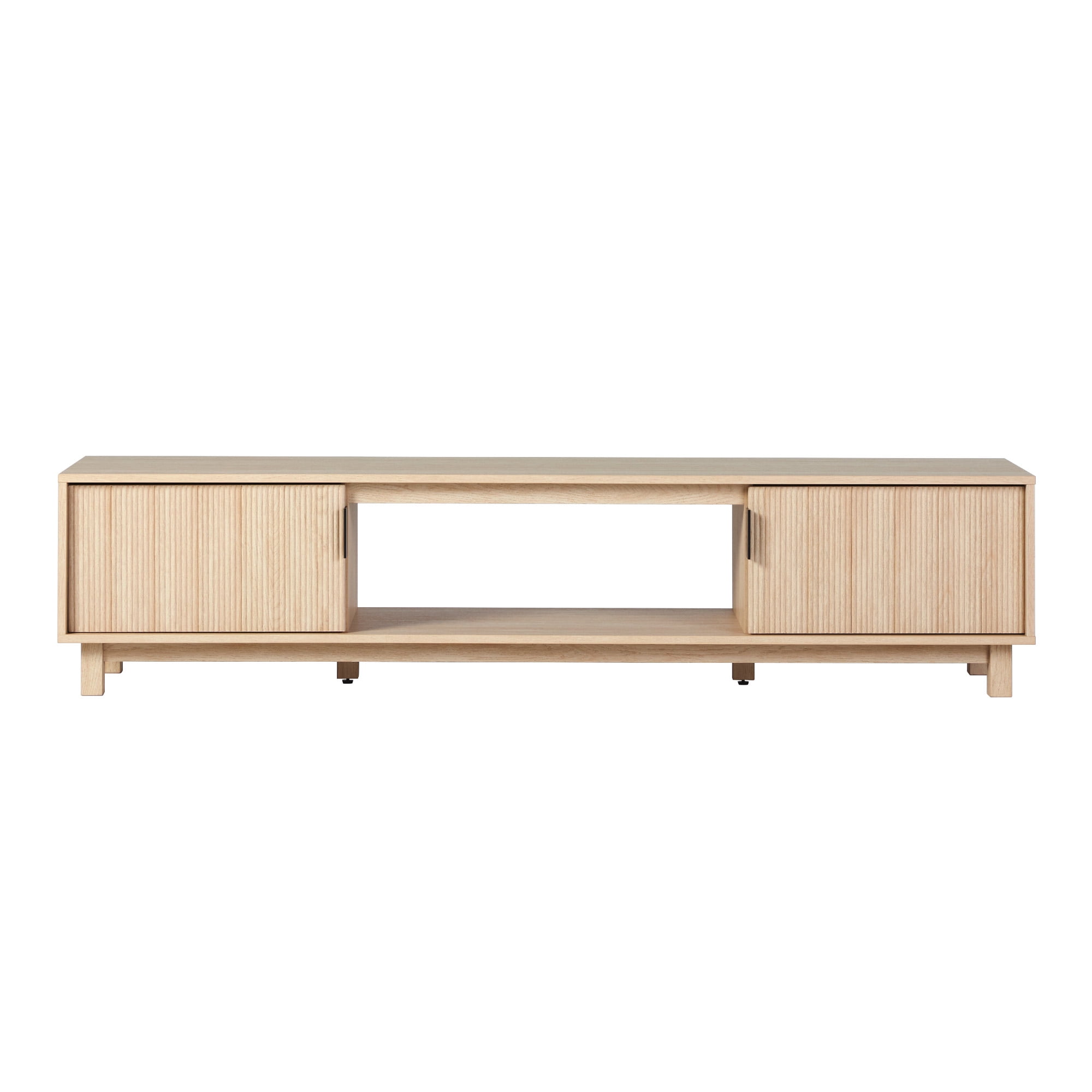 Walker Edison Mid-Century Modern Reeded 2-Door TV Stand for TVs up to 80”, Coastal Oak