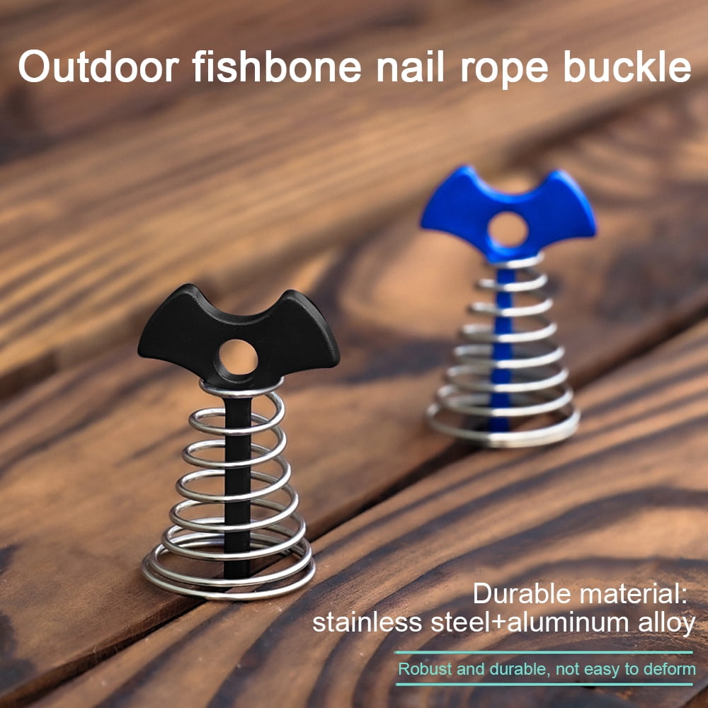 10PCS Deck Anchor Pegs, Windproof Aluminum Alloy Fishbone Tent Stakes Spring Buckle, Portable Nail-black