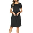 thumbnail image 3 of CALIPESSA Women Summer Black Casual Hide Belly Drawstring Knee Length Dress, 3 of 5
