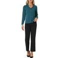 thumbnail image 2 of INSPIRE CHIC Women's Elegant V Neck Long Sleeves Button Down Shirt S Peacock Blue, 2 of 6