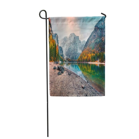 SIDONKU Popular Photographers Attraction of Braies Lake Colorful Autumn Landscape Garden Flag Decorative Flag House Banner 28x40 inch