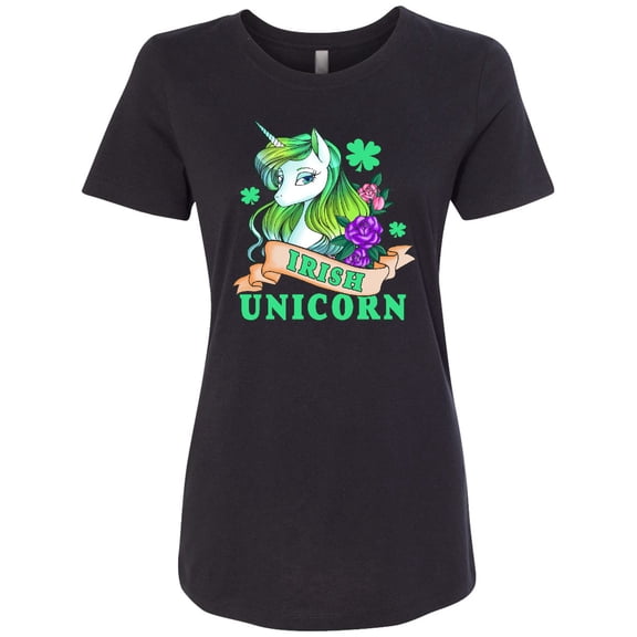 Inktastic St Patricks Day Irish Unicorn Illustration with Shamrocks Women's T-Shirt