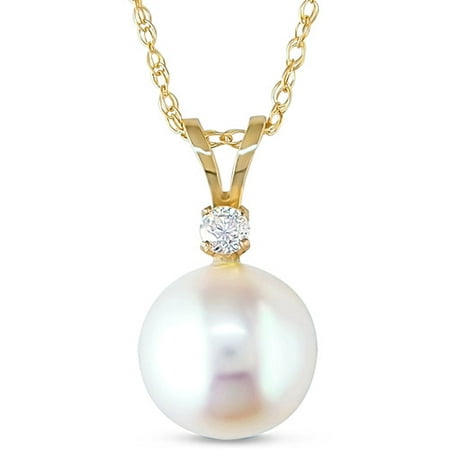 Miabella 8-8.5mm White Round Cultured Freshwater Pearl and Diamond-Accent 14kt Yellow Gold Fashion Pendant, 17