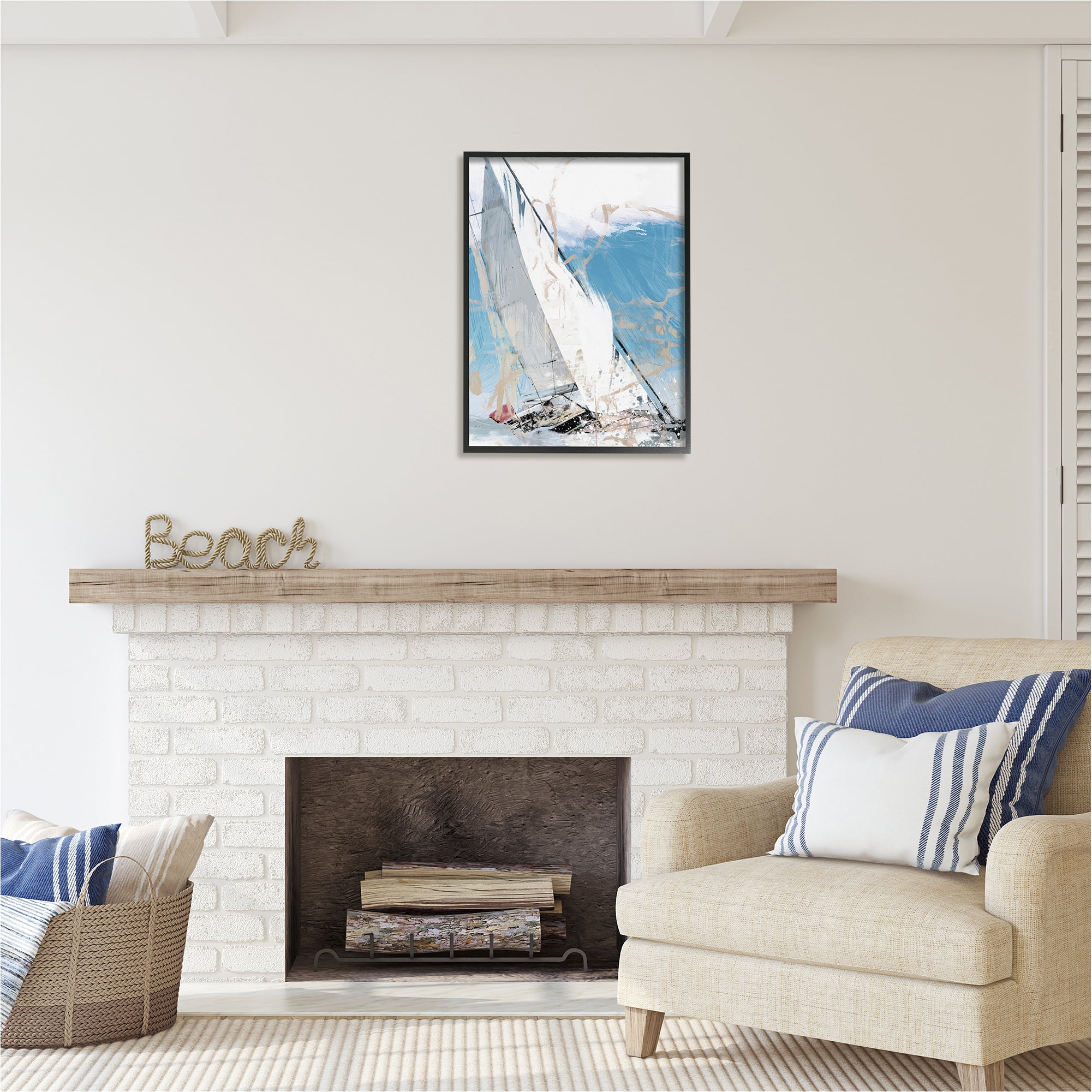 Stupell Industries Abstract Sailboat Waves Transportation Painting Black Framed Art Print Wall Art, 24 x 30