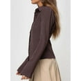 thumbnail image 6 of Women'S Button Down Shirts Striped Long Sleeve Collared Casual Work Blouses Tops Trendy Outfits Dark Brown L, 6 of 8
