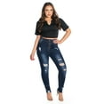 thumbnail image 4 of 2Luver, Women's, High Waist High Rise Ripped Distressed 5 Pockets Skinny Comfy Jeans Button Closure, Medium Blue, 3, 4 of 4