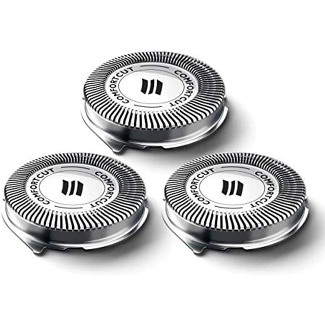cuchillas de repuesto para afeitadoras eléctricas, para afeitadora philips shaver 1000 7000 series sh30/52: tres cabezales redondos plateados con anillo exterior ranurado y núcleo blanco con logo, doble lámina circular compatible con S5079 S510 S520 S550 570; también aptos para reemplazo rápido en viajes.