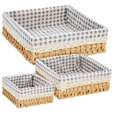 Set of 3 Wicker Storage Baskets for Organizing Shelves with Removable Liners for Towels, Toiletries (3 Sizes)