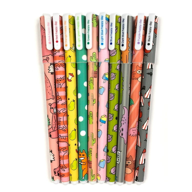 Wrapables® Cute Novelty Gel Ink Pens, 0.5mm Fine Point (Set of 10) for  School, Office, Stationery, Cartoon Animal Multicolor Ink 