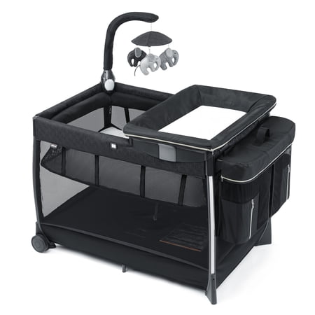 Chicco Lullaby Zip All-in-One Playard with Toy Bar and Zip-and-Go Organizer - Springhill (Black)