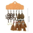 thumbnail image 5 of Jiaroswwei 3 Pair Earrings Retro Style Tassel Design Alloy Women Fashion Dangle Earrings for Gifts, 5 of 8