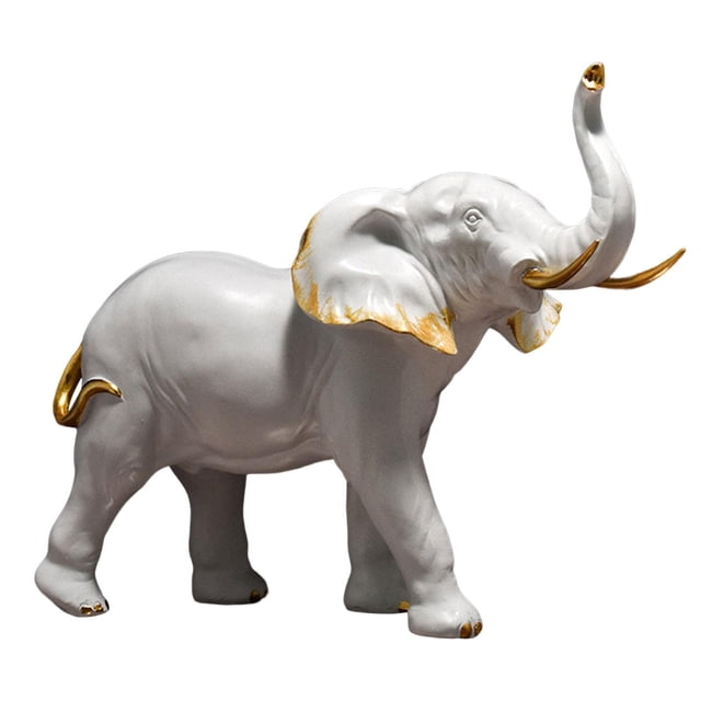 Estatua de elefante moderna, estatua de animal, hecha a mano, acento decorativo para el jardín y el hogar. cabeza blanca arriba