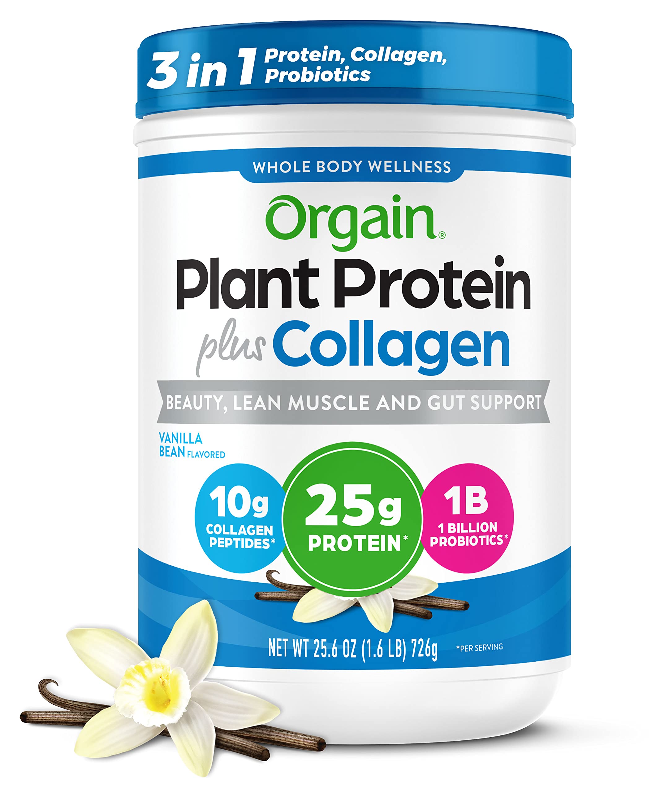 Orgain Protein Powder + Collagen, Vanilla Bean 25g of Protein, 10g