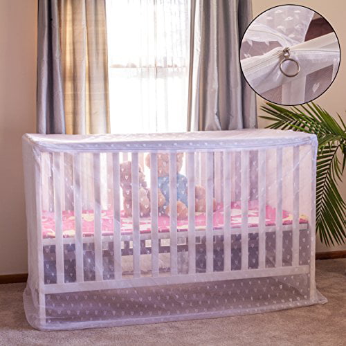 Artistic Baby Mosquito Net for Crib Heart-Shaped Diamond mesh tie Ribbons Storage Bag and Drawstring with Bonus ebook Dual-Direction Zipper