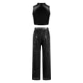 thumbnail image 3 of AOCHANG Girls Shiny Sequin Pants Dance Outfit with Mock Neck Metallic Crop Tops Jazz Hip Hop Disco Dancewear Black 10, 3 of 6