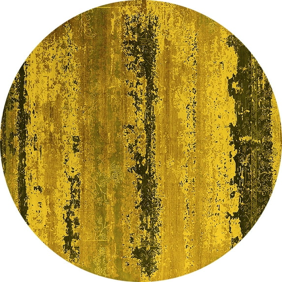 Ahgly Company Indoor Round Oriental Yellow Industrial Area Rugs, 7' Round
