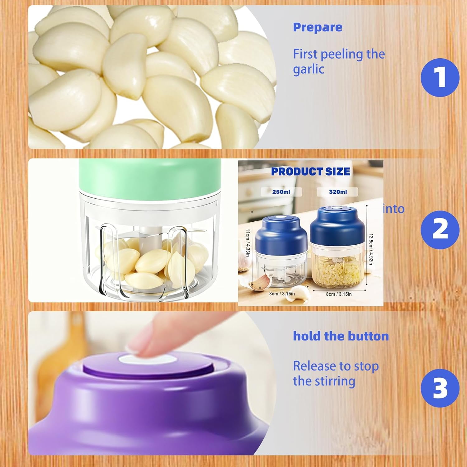 Electric Garlic Chopper，Portable Vegetable Chopper, Rechargeable, Food Processor, Suitable for Ginger, Chili Peppers, Fruits, and Meats
