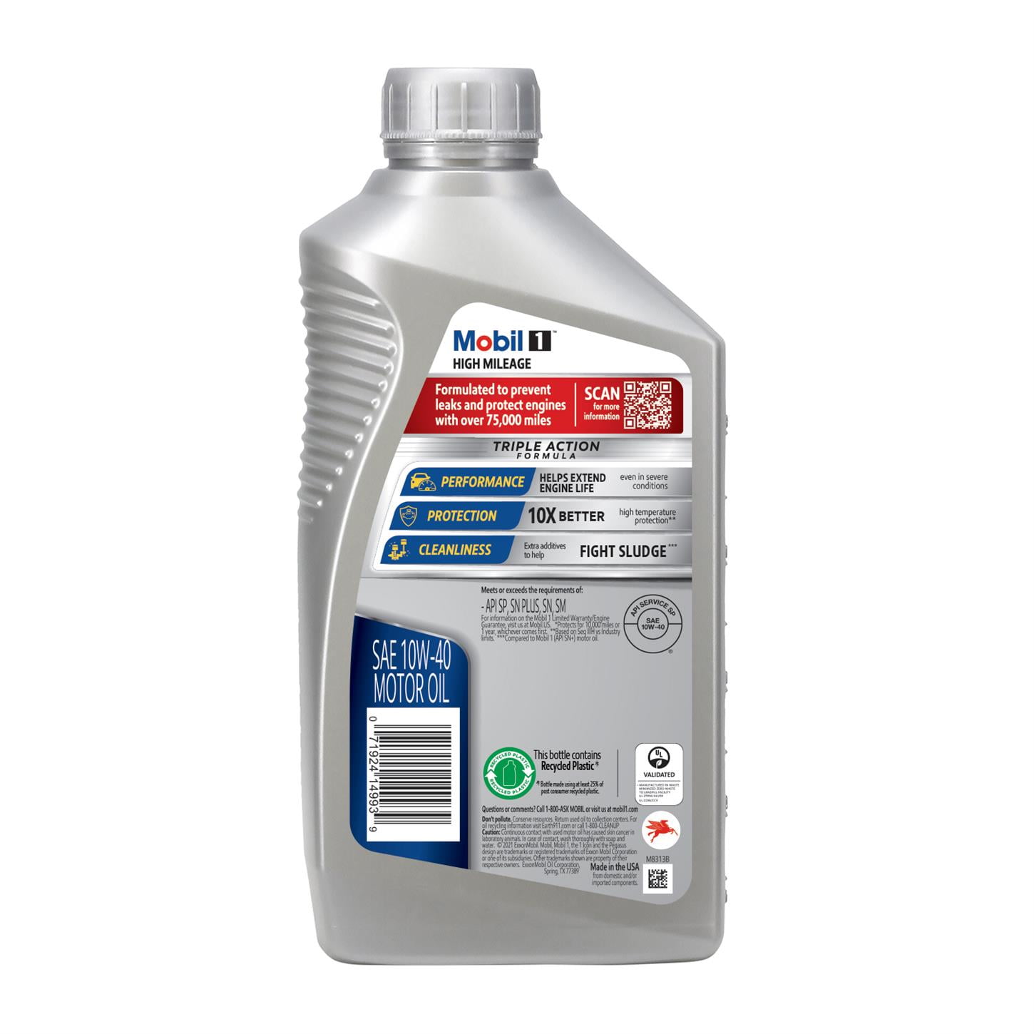 Mobil 1 High Mileage Full Synthetic Motor Oil 10W-40, 1 qt (6 Pack)
