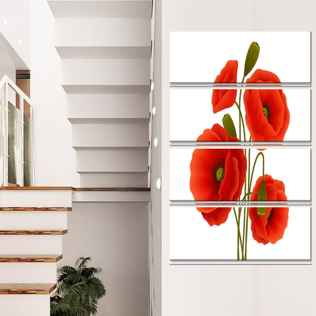 Close Up Vue de Coquelicot sur Fond Blanc - Impression sur Toile Florale