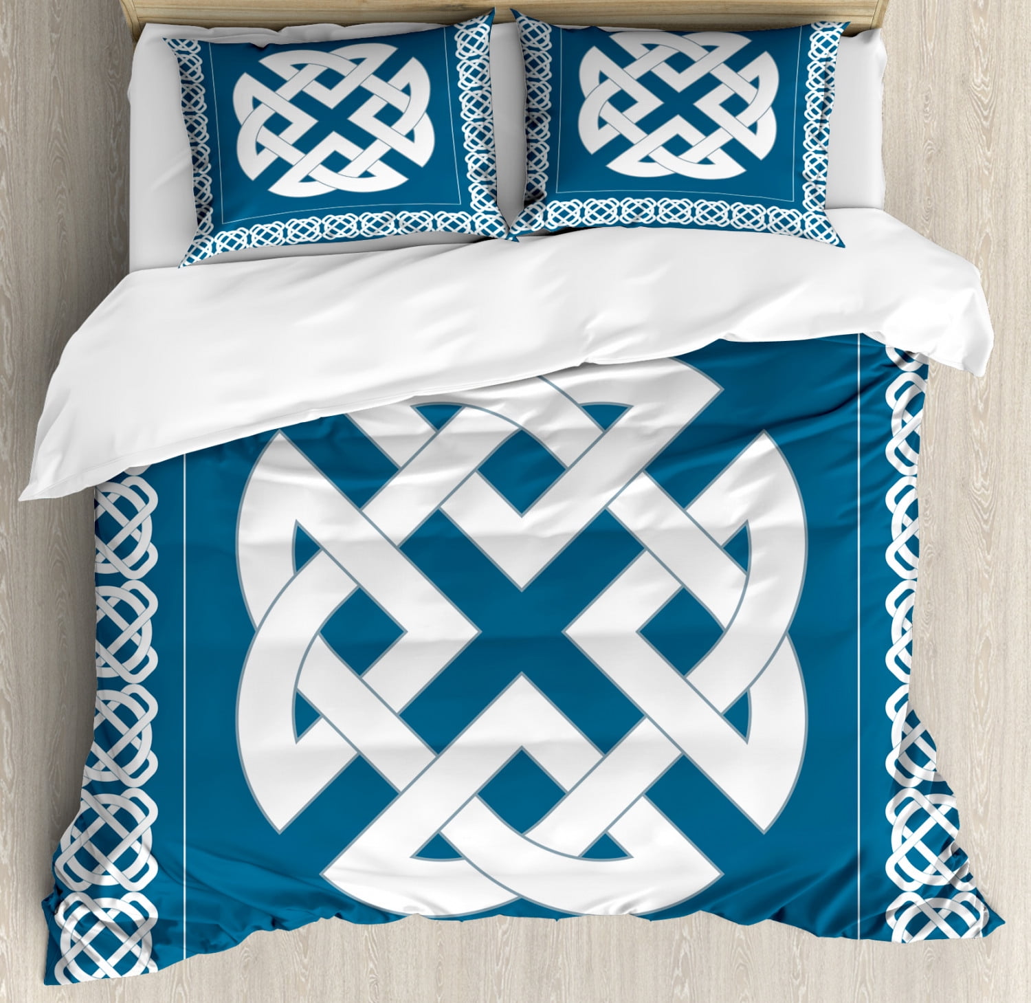 Celtic Queen Size Duvet Cover Set, Everlasting Knot Motif Representing