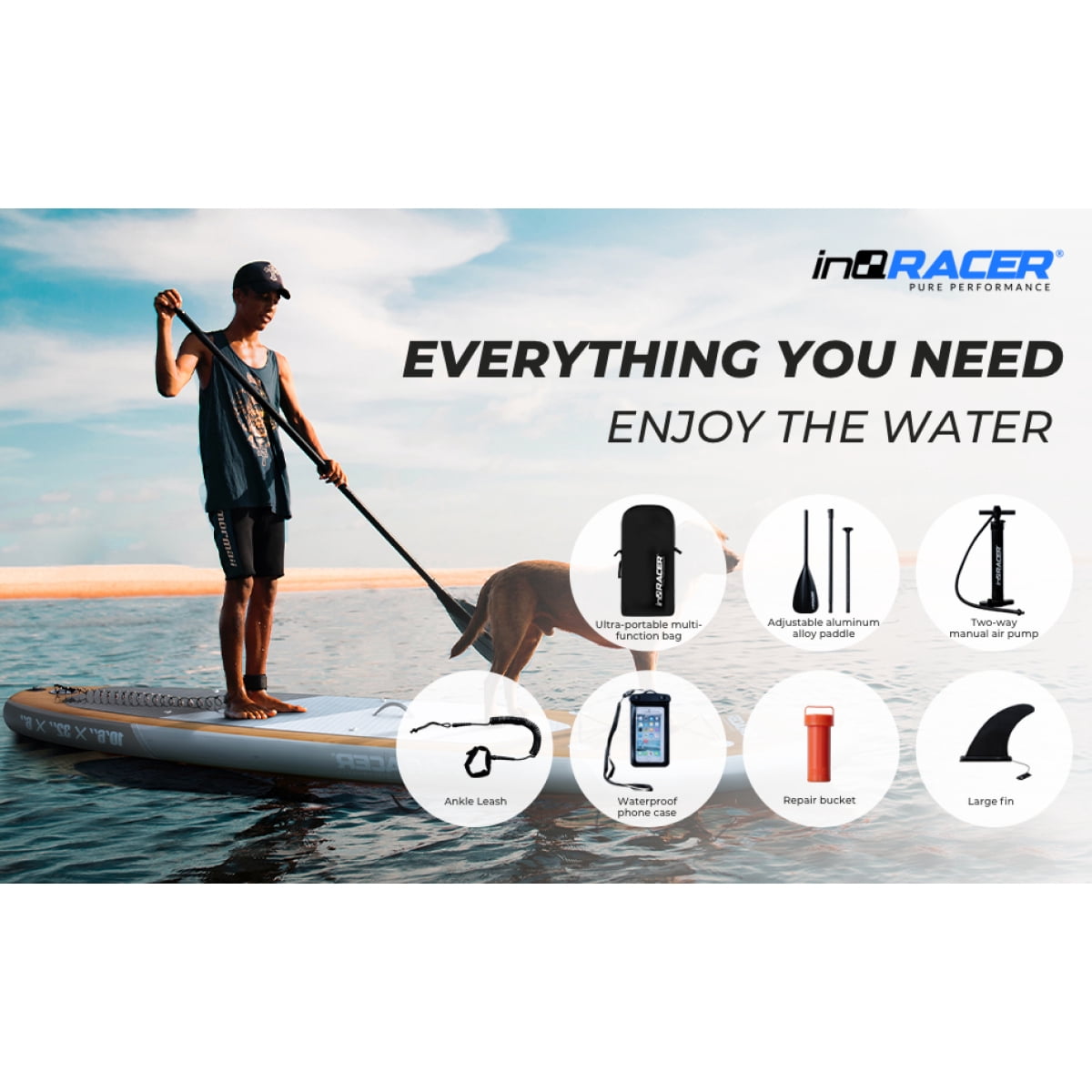 inQracer Inflatable Stand Up Paddle Board - Complete 11'/10'6" SUP Package with Backpack & Premium Accessories