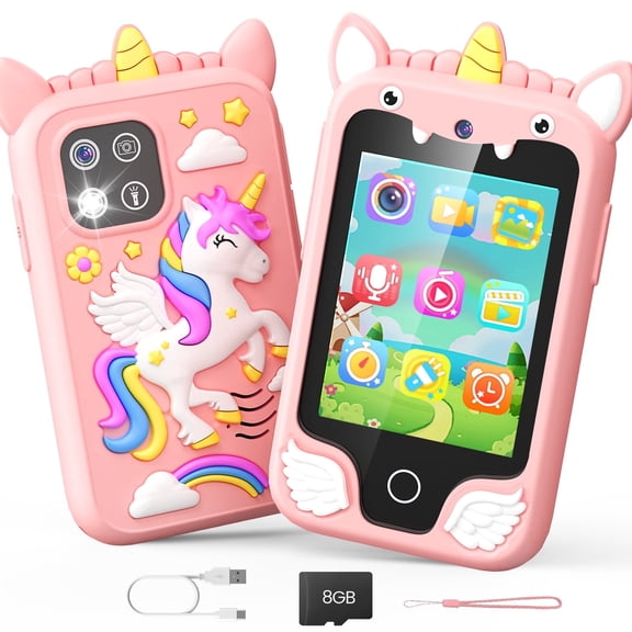 JoyStone Kids Smart Phone, 2.8" Touchscreen Toddler Learning Play Toy Phone with Dual Camera, Game, Music Player, Learning Toy Christmas Birthday Gifts for 3-9 Year Old Girls, Pink