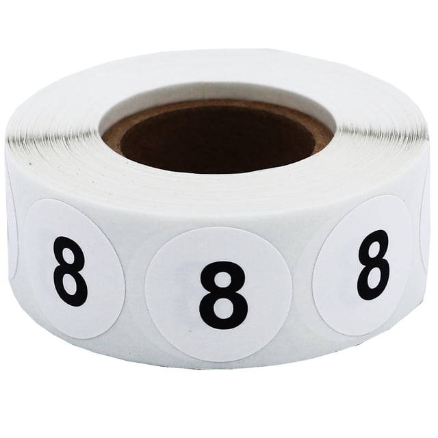 Circle Dot Number 8 Stickers | 0.75" Inch Round | 500 Pack