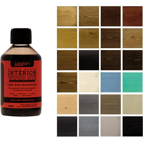 Littlefair's Wood Stain Water Based - 8.5oz/250ml - Indoor Furniture Stain Light & Dark Finishes - Special Non Toxic & Eco Friendly Formula - Wood Stain for Crafts - Color:Very Red Mahogany