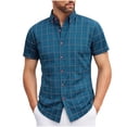 thumbnail image 2 of Dolkfu Men Shirt Plaid Business Button Down Shirt Blue Regular Fit Short Sleeve Work Men T Shirts XS, 2 of 5