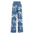 thumbnail image 6 of Maqroz Wide Leg Pants Women Plus Size Summer Floral Print Loose Flowy Lounge Trousers with Pockets Stretchy Drawsting Elastic Waisted Faux Denim Pants Causal Bottoms Sleep Pants Outdoor Navy XL, 6 of 6