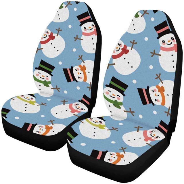 ABPHQTO Juego de 2 fundas de asiento de coche Navidad muñeco de nieve Universal Auto asientos delanteros Protector apto para coche, SUV sedán, camión